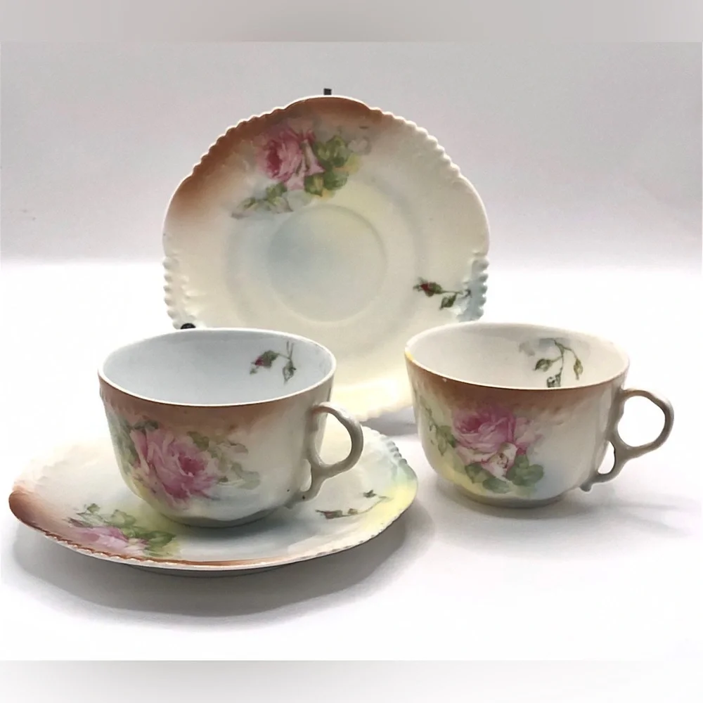 Rosenthal Floral Porcelain Tea Cups and Saucers - Antique - Picture 1 of 12
